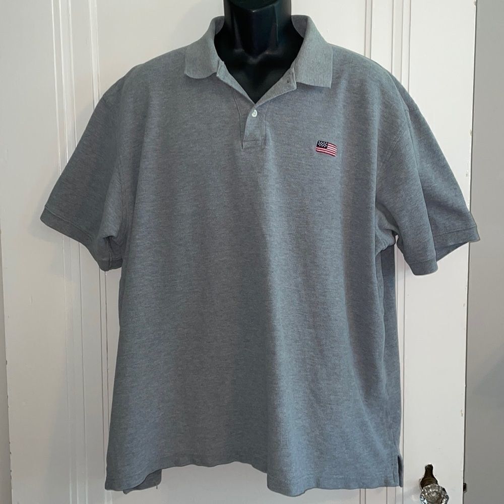 Old Navy gray cotton polo shirt with‎ American flag
